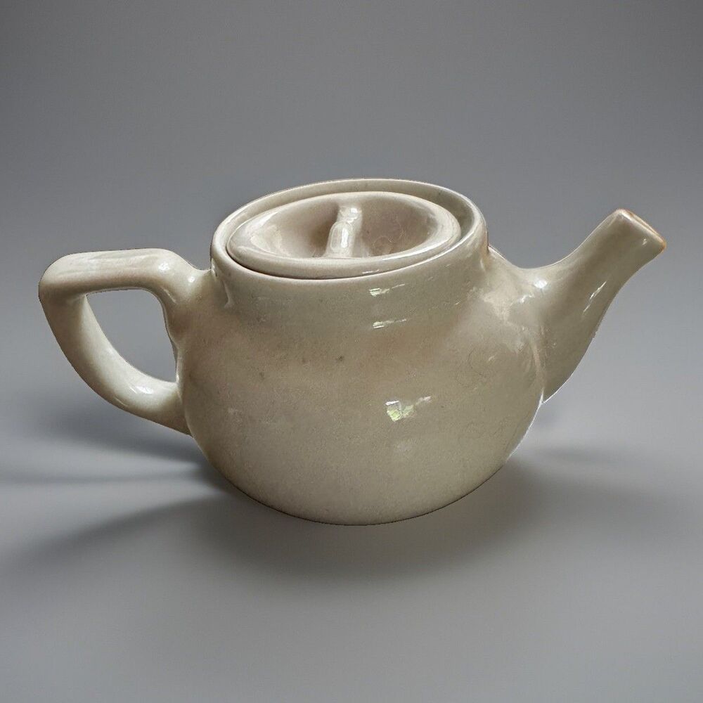 Vintage Hall White Ceramic Individual Teapot Made in USA 6-3/8"w Excellent